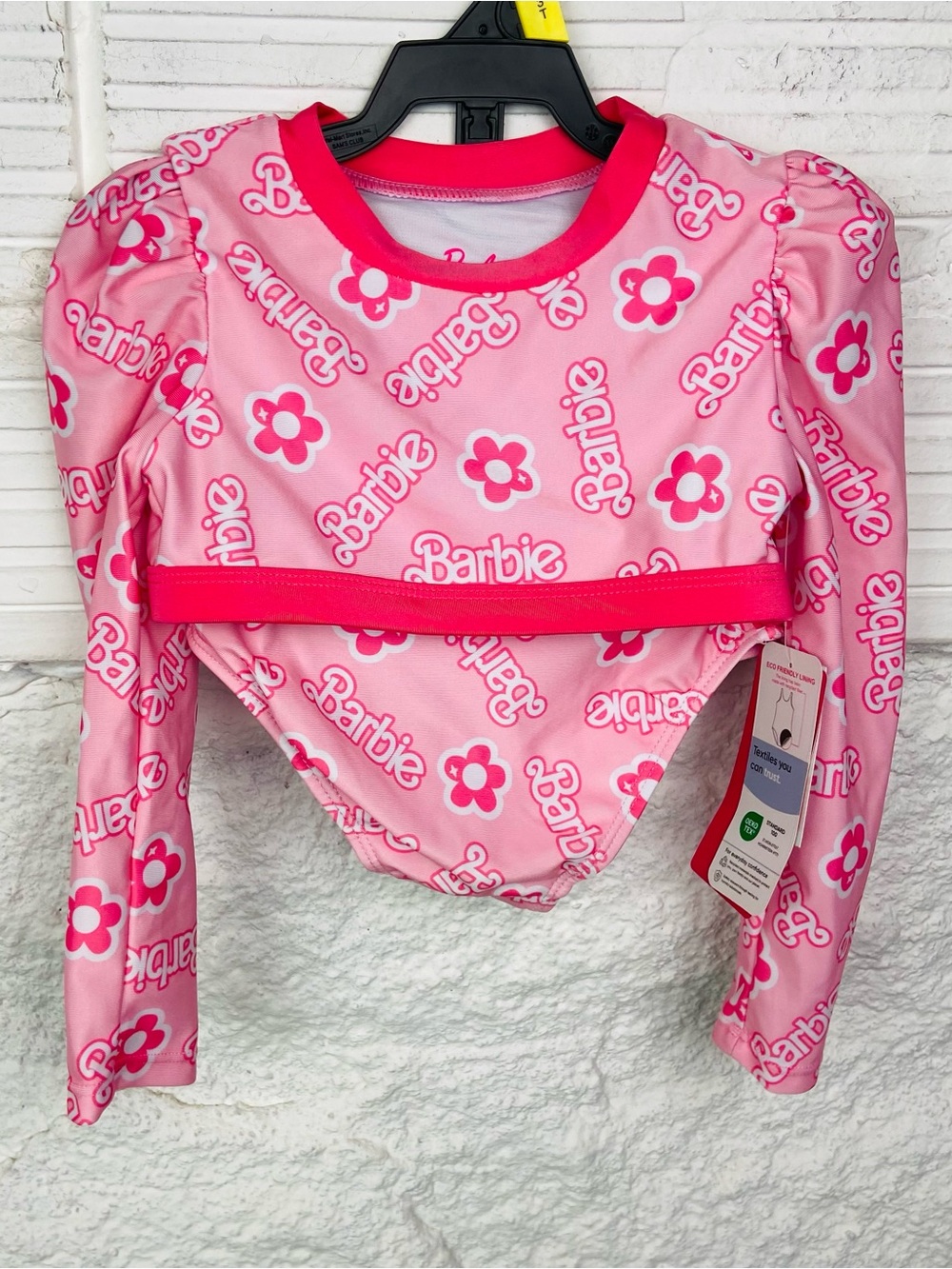 NWT Barbie Pink Floral Logo Long-Sleeve upf 50+ bikini size 3T